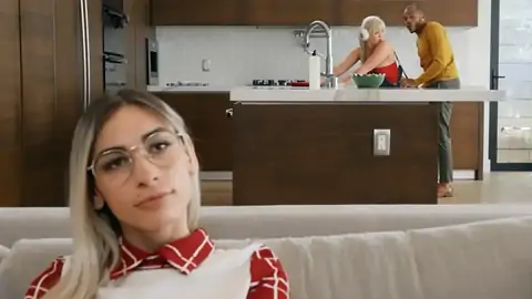 BIG BLACK COCK is banging bodacious towheaded slut in the kitchen