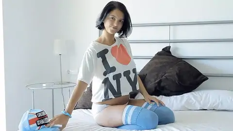 Teenager honey taunting with yam-sized inborn mammories and petite bootie