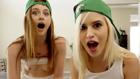 two blonde teens are having an FFM 3-way