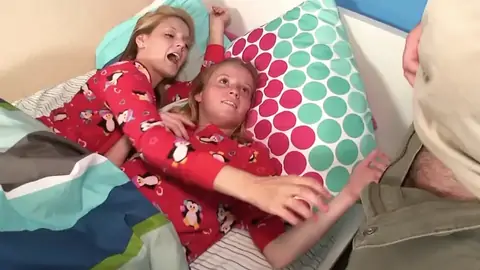 Stunning POV arm-job by diminutive stepdaughters in pajamas