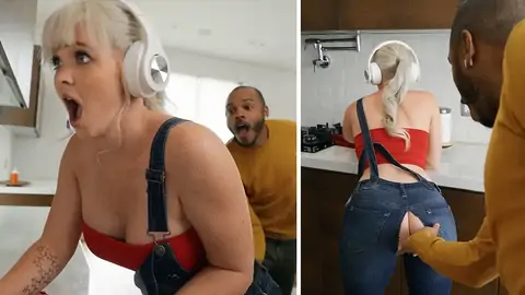 BBC is pulverizing bootylicious blonde mega-slut in the kitchen