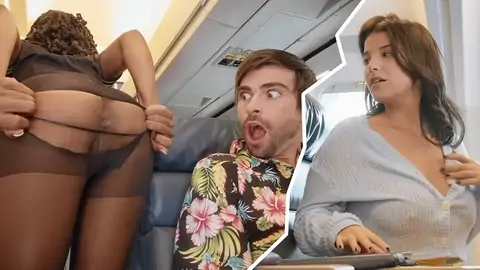 Dark Haired is surprised, but stewardess glad to nailed